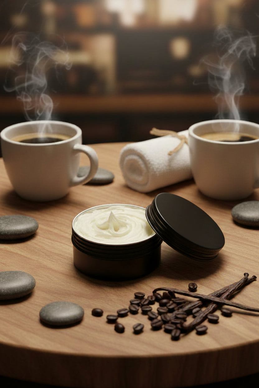 Amazing tallow body cream made with premium beef tallow, jojoba oil, olive oil, beeswax, and arrowroot powder. Scented with fresh brewed coffee and vanilla fragrances.