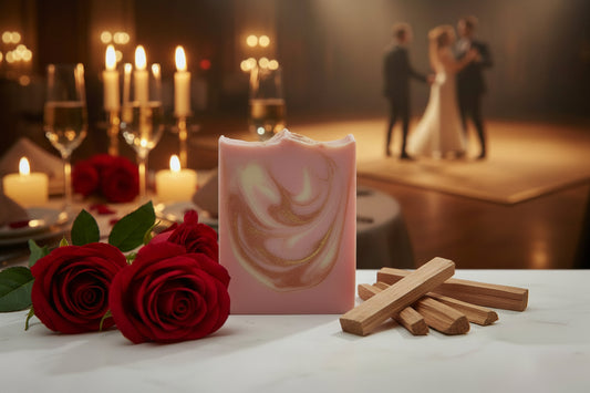 Handmade artisan soap bar with natural ingredients for a luxurious cleansing and skin-nourishing experience. Scented with Sandalwood and Rose fragrances.